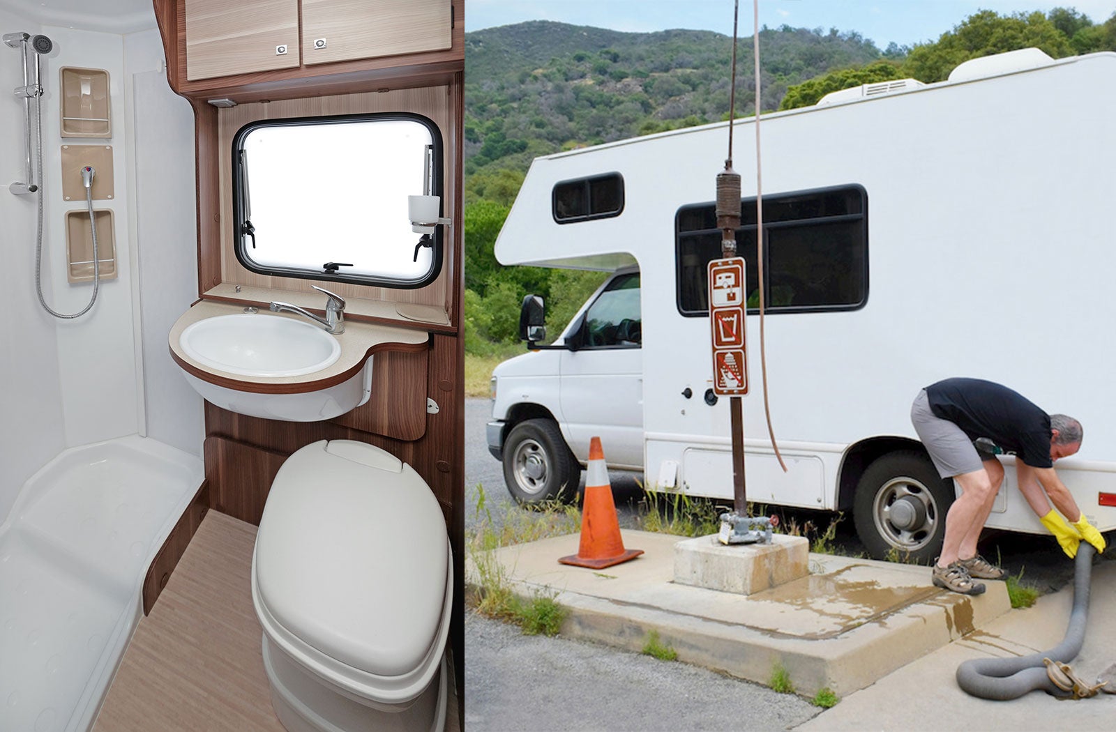 Portable RV/camper toilet and holding tank setup in Fort Worth, Texas