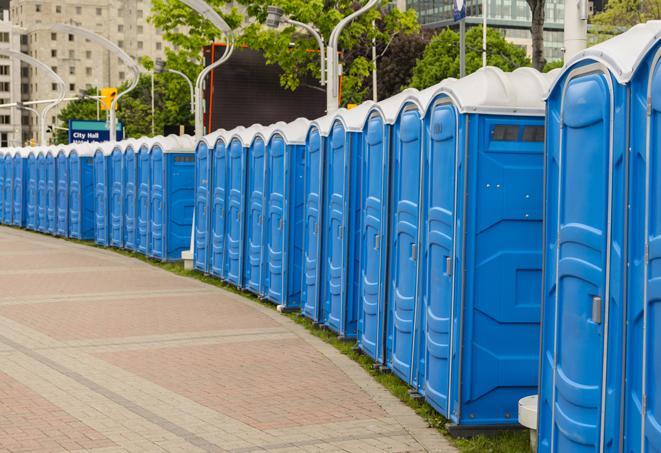 Seasonal porta potty units set up at a Fort Worth, Texas venue
